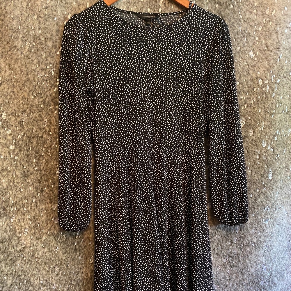 Black/White Polka Dot Long Sleeve Mini Dress - Banana Republic